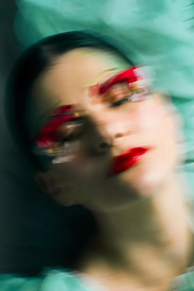 Abstract Portrait with Red Accents, abstract, maximalist, vibrant