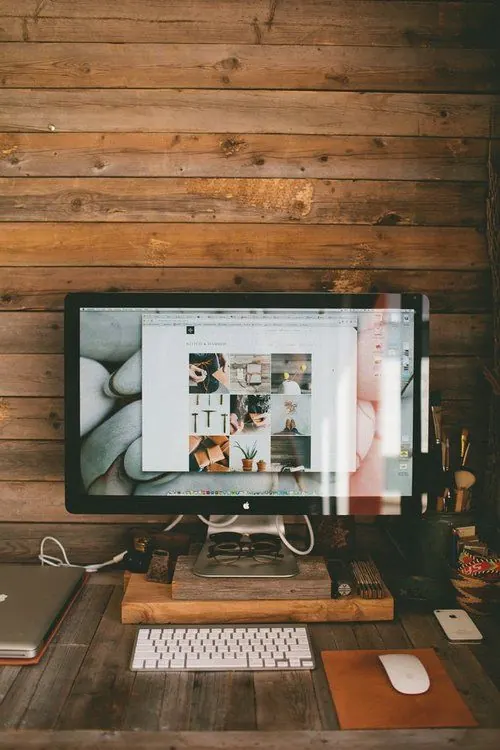 Wooden Desk Workspace Setup