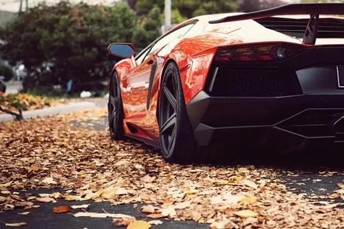 Red Sports Car in Autumnal Setting