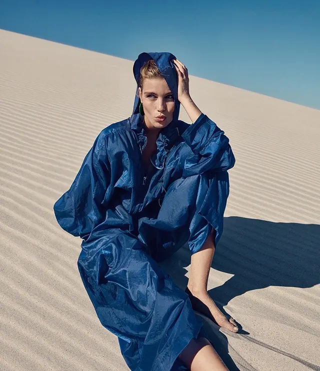 Model in Blue Garment in Desert