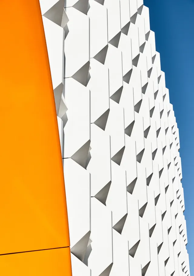 Geometric Architectural Facade, minimal, geometric, high-contrast