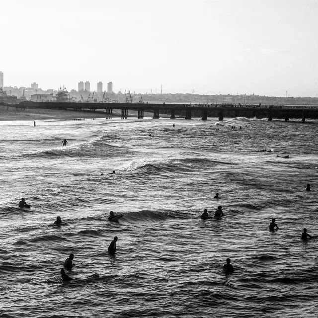 Monochrome Coastal Cityscape