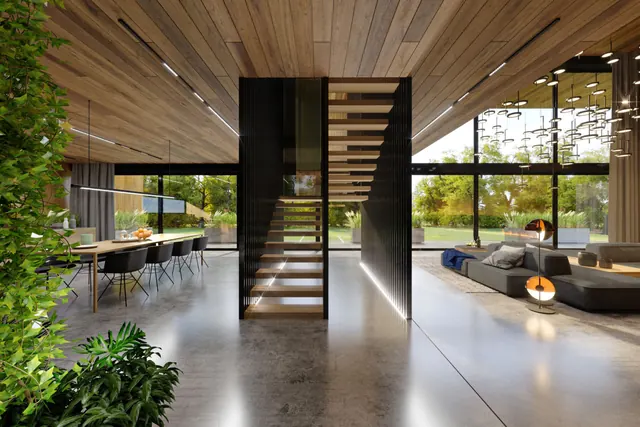 Modern Interior Architecture with Wood and Glass