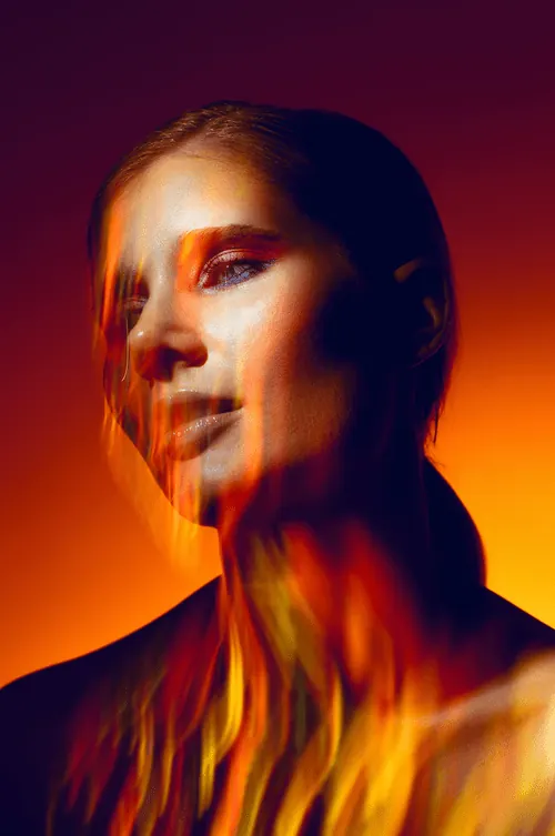 Abstract Portrait with Light Trails, abstract, gradient-heavy, vibrant