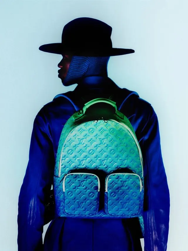 Blue Neon Portrait with Backpack
