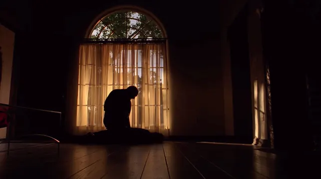 Silhouette in Arched Window
