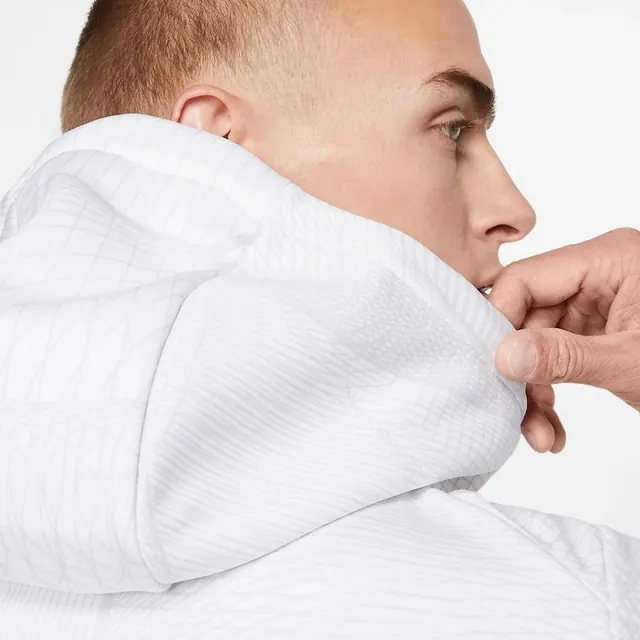 White Textured Hoodie Close-up