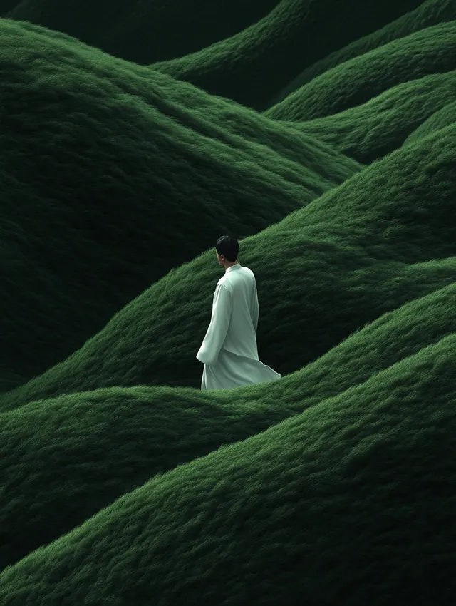 Person in Green Rolling Hills