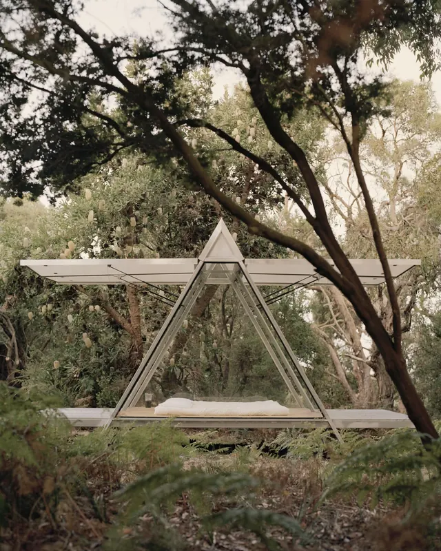 Wooden A-frame Structure in Forest