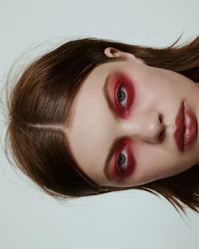 Beauty makeup close-up portrait, photographic, warm