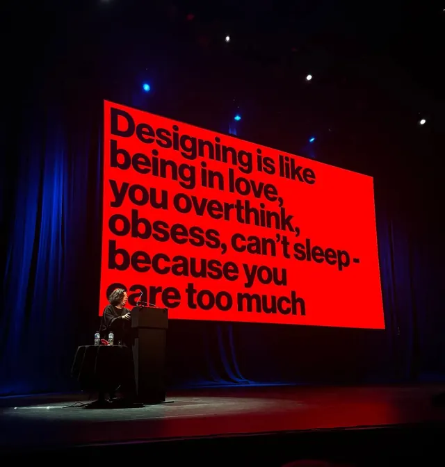 Design conference presentation with manifesto quote, bold, display, dark