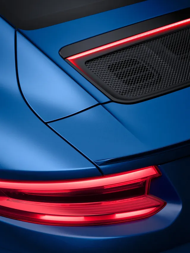 Luxury car detail with neon lights, photographic, technical, dark