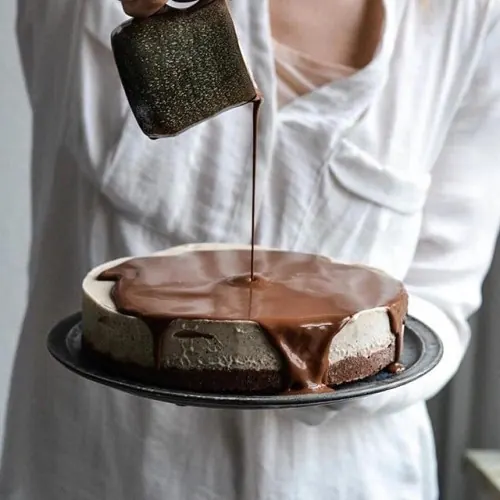 Chocolate Cake Pour Shot, photographic, organic, warm