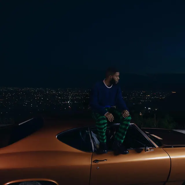 Nighttime Portrait with Gold Car, photographic, luxury, dark