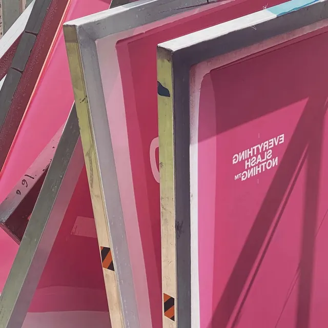 Layered pink and mauve architectural frames, geometric, minimalist, warm