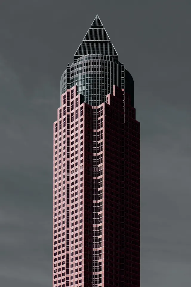 Architectural tower with geometric crown, minimal, geometric, dark