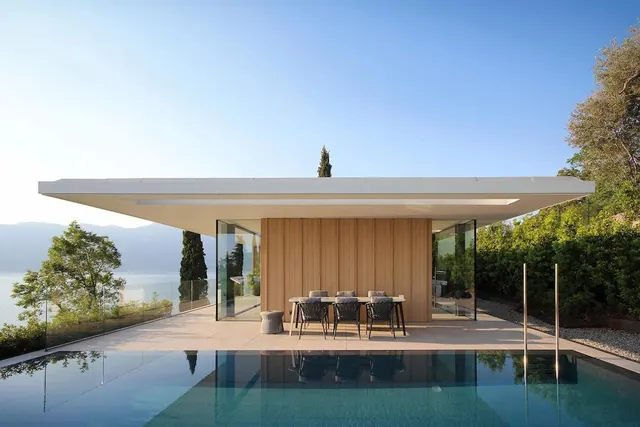 Minimalist lakeside architecture, minimal, organic, cool