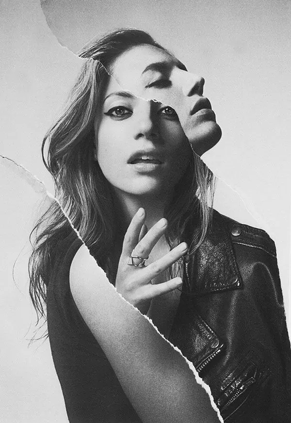 Portrait with multiple exposure overlay, photographic, editorial, dark