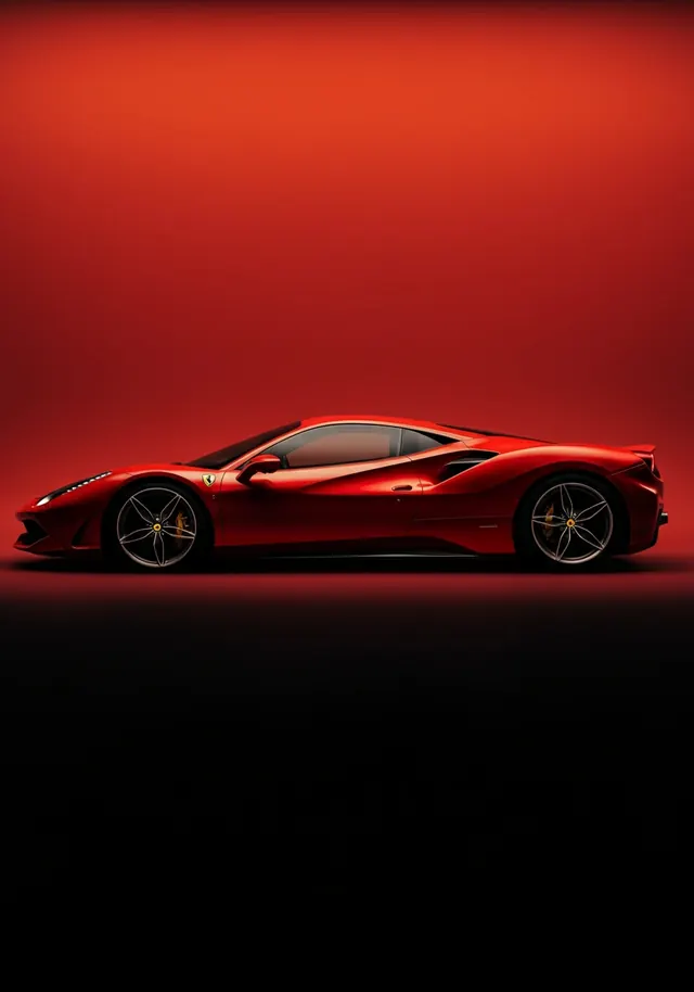 Red Ferrari luxury sports car product shot, photographic, luxury, vibrant