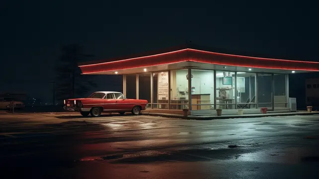 Nighttime Gas Station Architecture