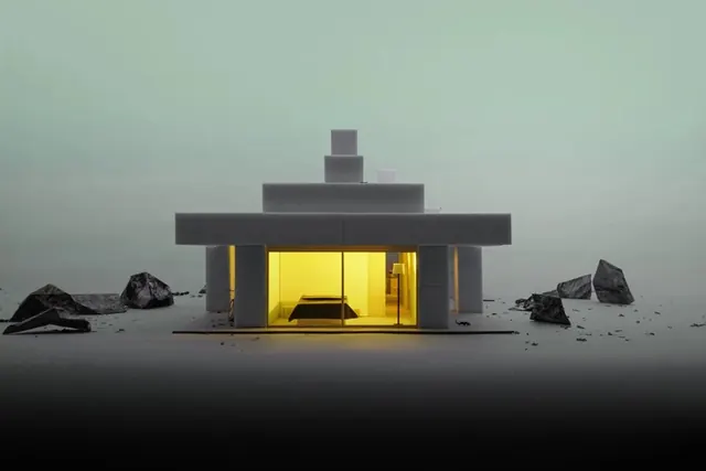 Minimalist Architectural Structure in Fog