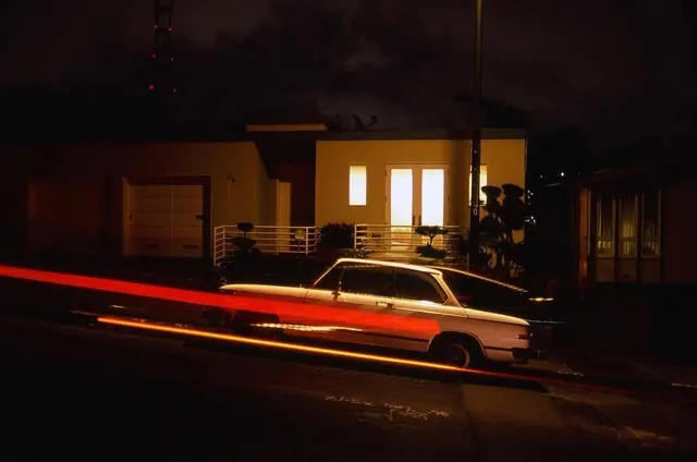 Nighttime Street Scene with Light Trails