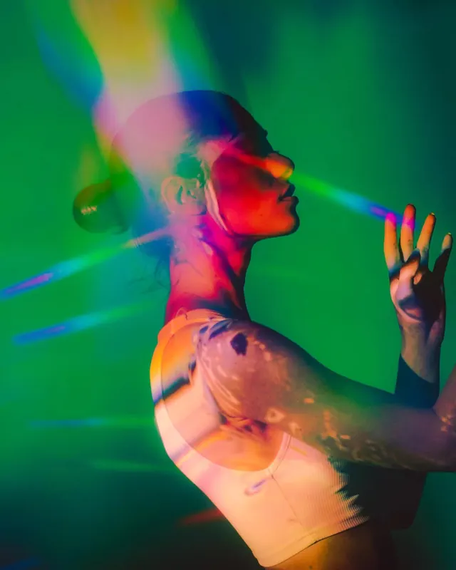 Neon Portrait with Light Streaks
