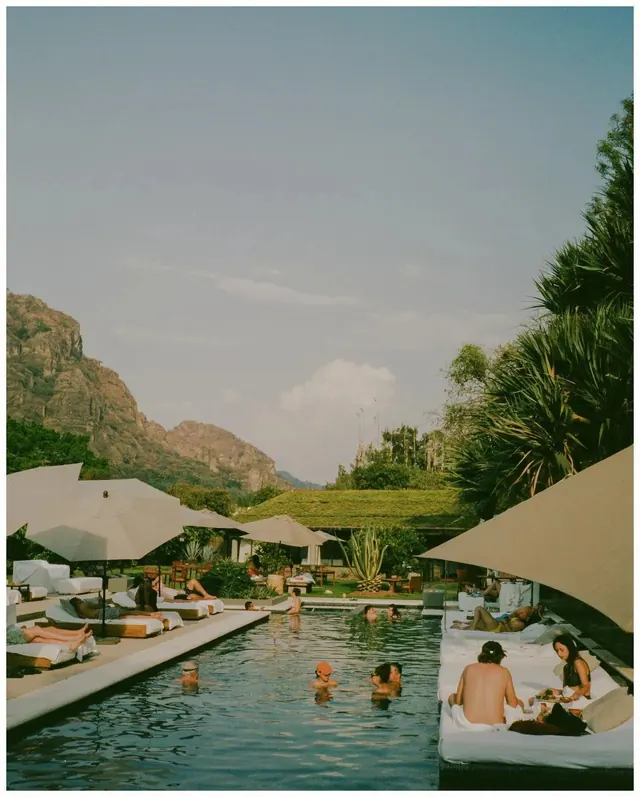 Outdoor Poolside Resort Scene