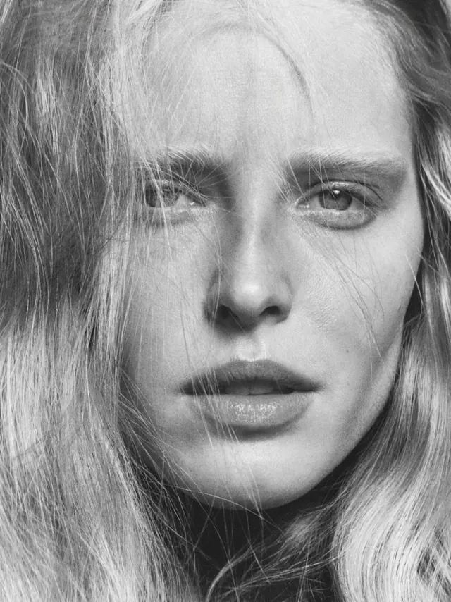 Black and white fashion portrait, photographic, editorial, monochrome