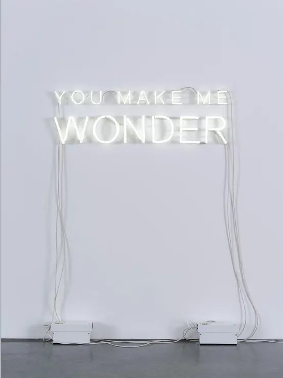 You Make Me Wonder neon installation, minimal, light-mode, light