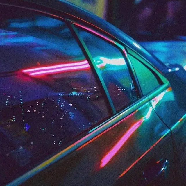 Neon Light Car Reflection
