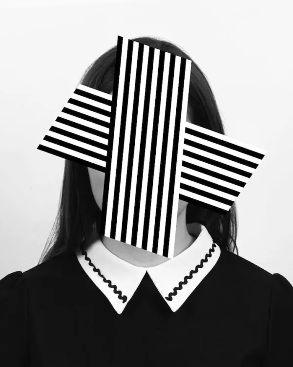 Striped Graphic Portrait, brutalist, monochrome, monochrome