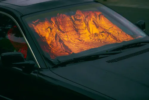 Car Interior with Glowing Landscape