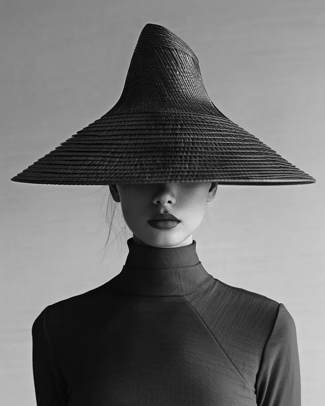 Monochrome Portrait with Conical Hat