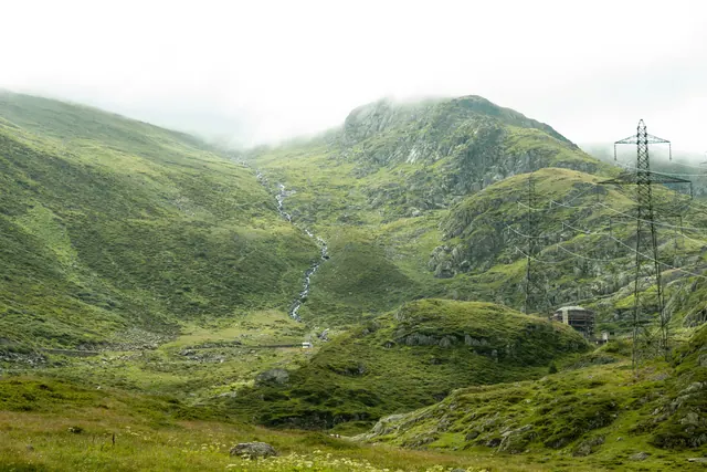 Mountain Landscape with Power Lines