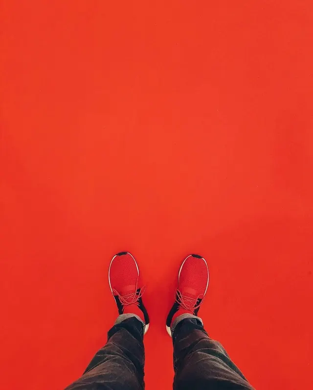 Red Background with Sneakers