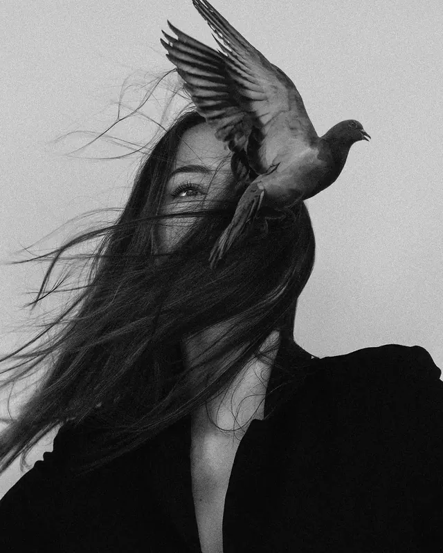 Monochrome Portrait with Bird