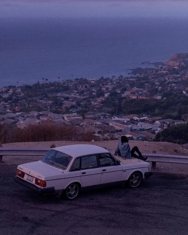 Coastal Landscape with Vintage Car