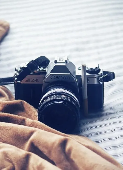 Vintage Camera and Fabric Still Life