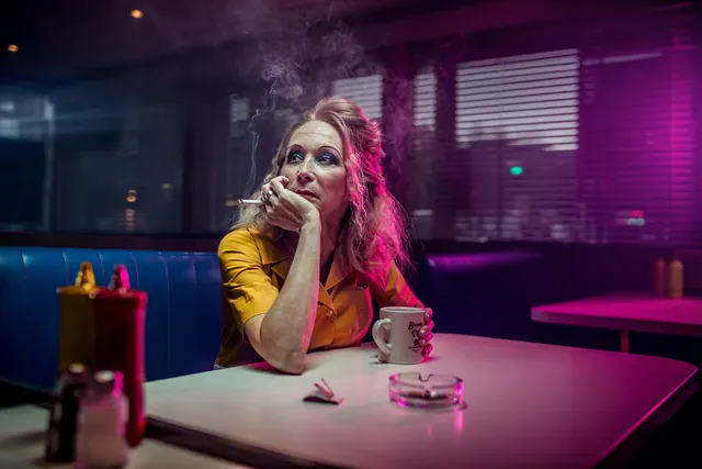 Neon-Lit Interior Portrait
