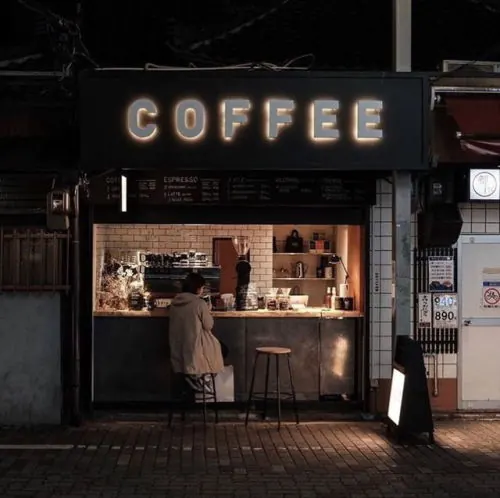 Nighttime Coffee Shop Facade