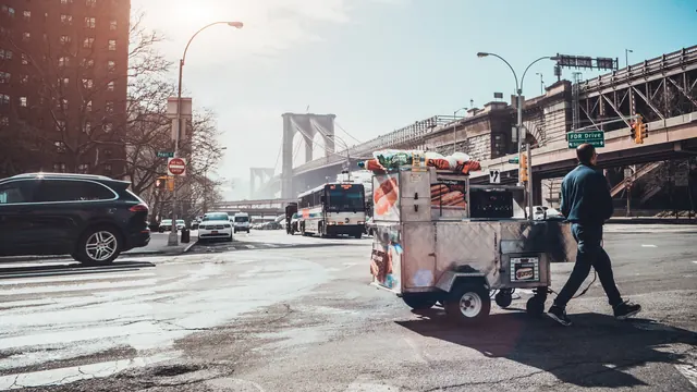 Urban Street Scene with Food Truck