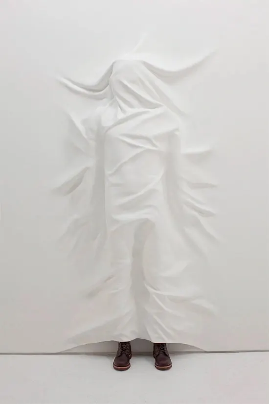 Sculptural fabric form with hidden figure, sculptural, abstract, light