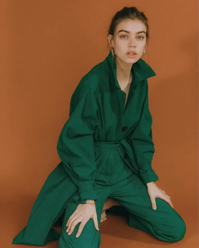 Model in Green Jumpsuit