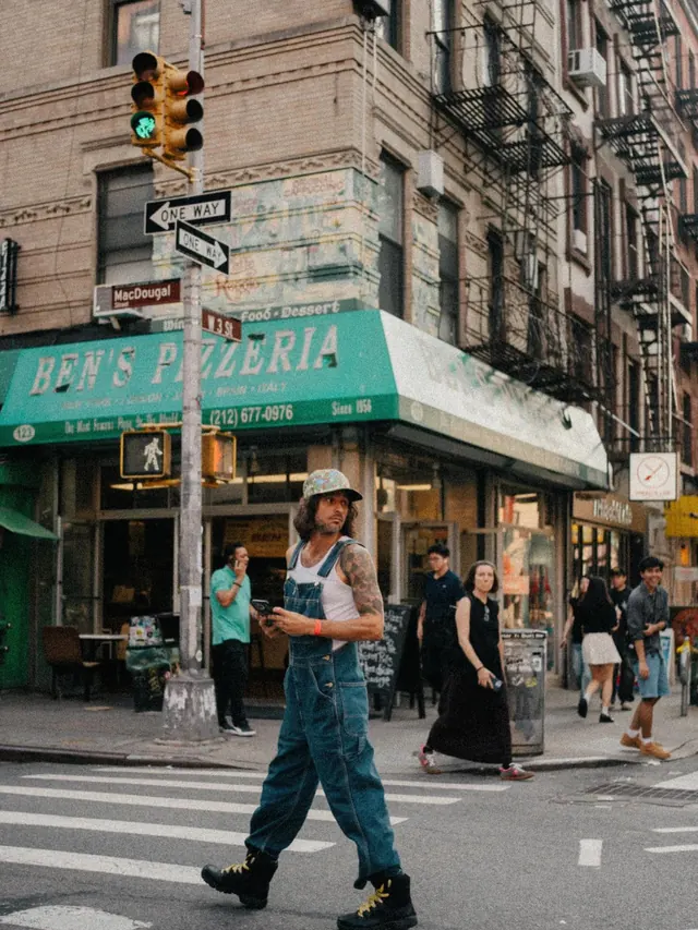 New York street photography with storefront, photographic, warm