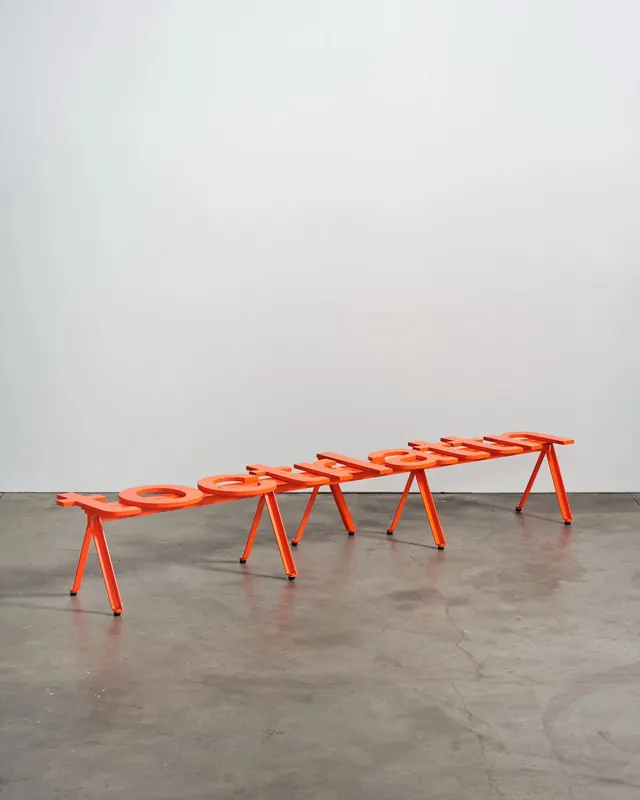 Modern sculpture with geometric ladder form, minimalist, geometric, vibrant