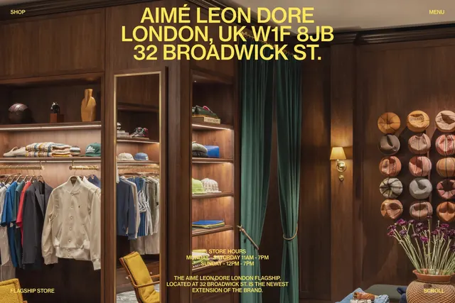 Aimé Leon Dore flagship store interior, luxury, corporate-clean, dark