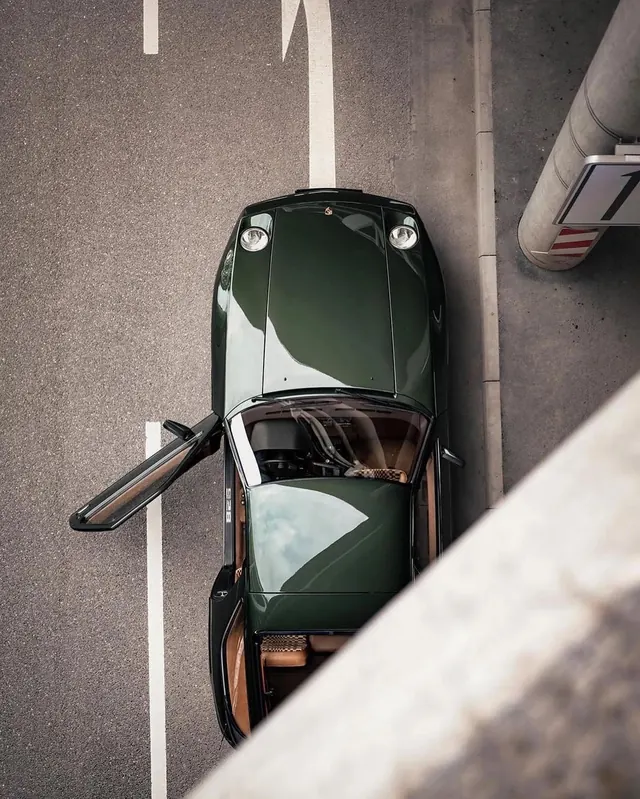 Top-down view of a vintage car