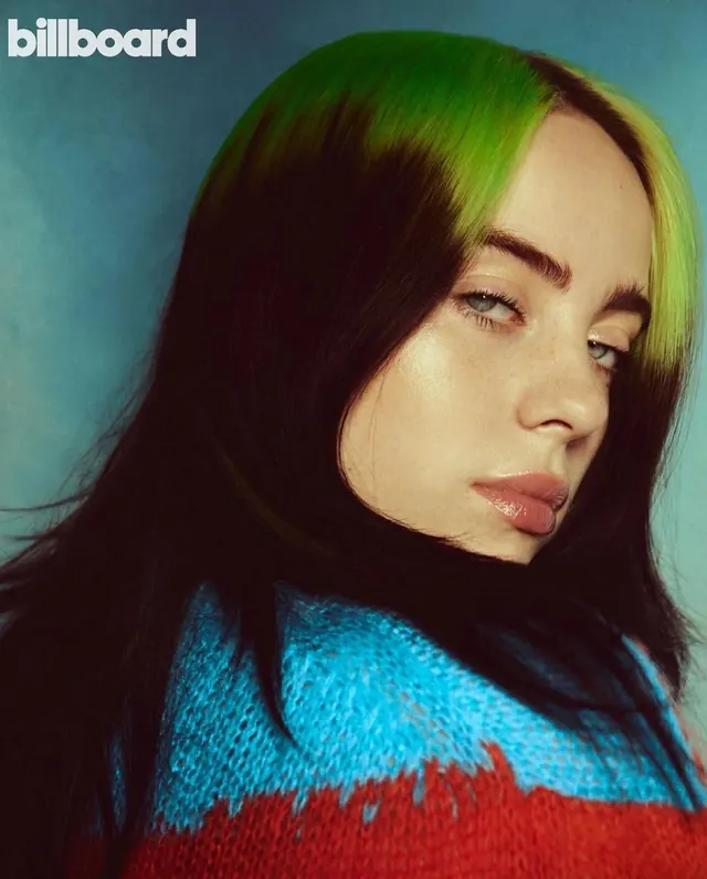 Billie Eilish Billboard portrait, editorial, photographic, vibrant