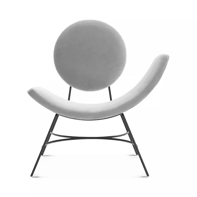 Sculptural gray lounge chair, minimal, geometric, light